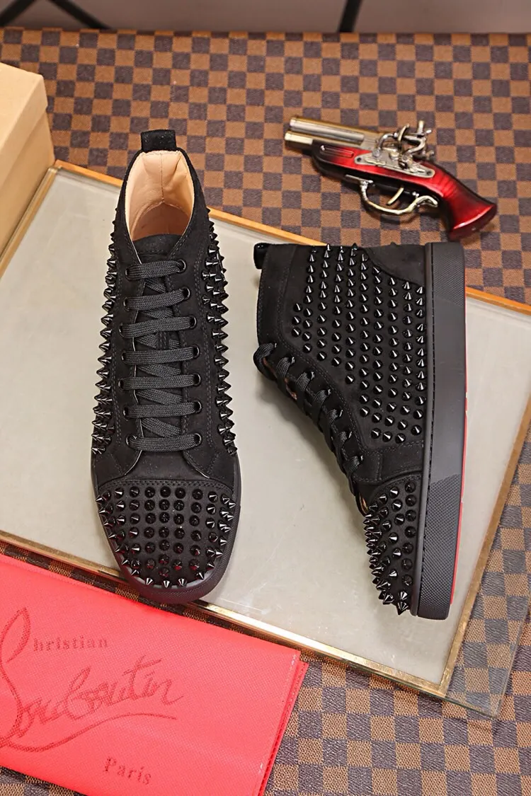 Ex-factory price 480. christian louboutin (CL red sole shoes) counter nail series, high-top casual sneakers for couples 📢 📢 📢 Exclusive hot style release 🎈🎈💪 Movable latex feet 👻 Finished outsole stitching line [satisfied] 😝Female 35-40# Male 38#-46, global supply😝 [Top version]: original imported cowhide upper, top original leather lining, original molded TPU outsole, original 1:1 detail processing, original shoe last, large quantity available from stock,